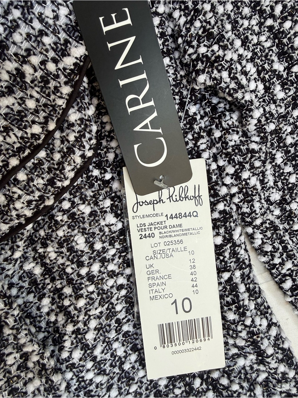 Joseph Ribkoff Black and White Textured Knit Blazer tweed ruffled collar jacket - Picture 7 of 16
